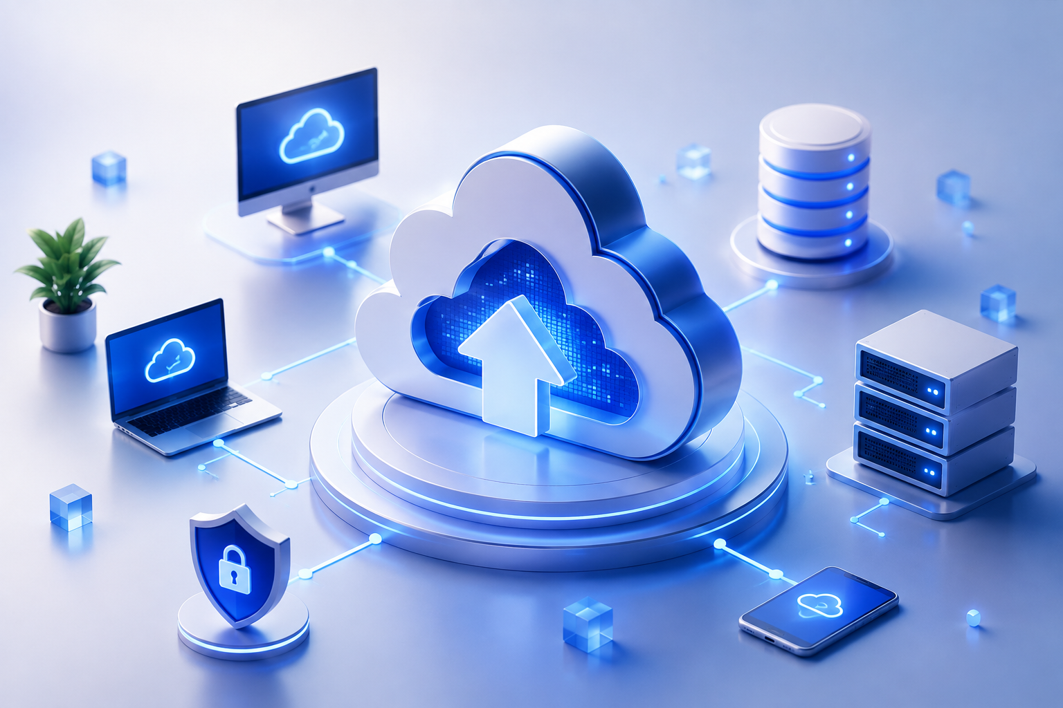 Cloud computing infrastructure with connected devices, servers, storage and security